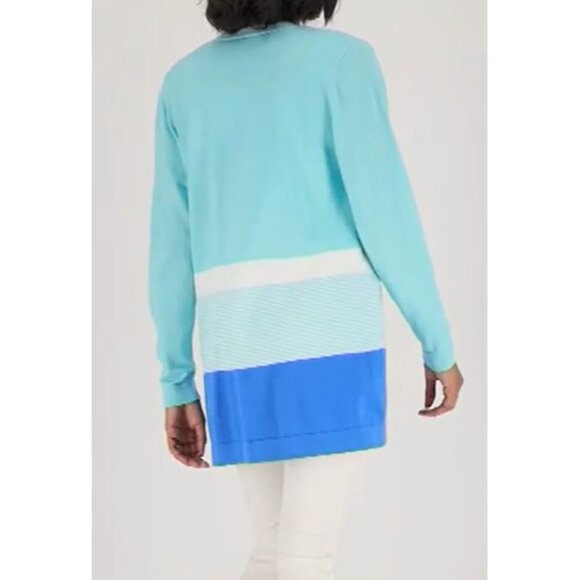 Denim and Co Reg Border Stripe Open Front Long Sleeve Cardigan Womens Small NEW - Picture 2 of 8